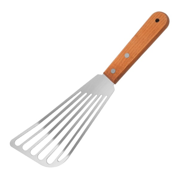 2 st Rostfritt Stål Tunna Spårade Fiskvändare Spatel med Trähandtag Stekt fisk, spatel, biffspatel, vänd fiskspatel,