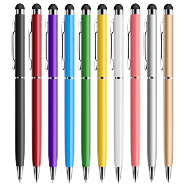 Pennor 10-pack Universal Kapacitiv 2-i-1 Utdragbar Kulspetspenna och Stylus Pekskärmspenna för Surfplattor/iPad/iPhone