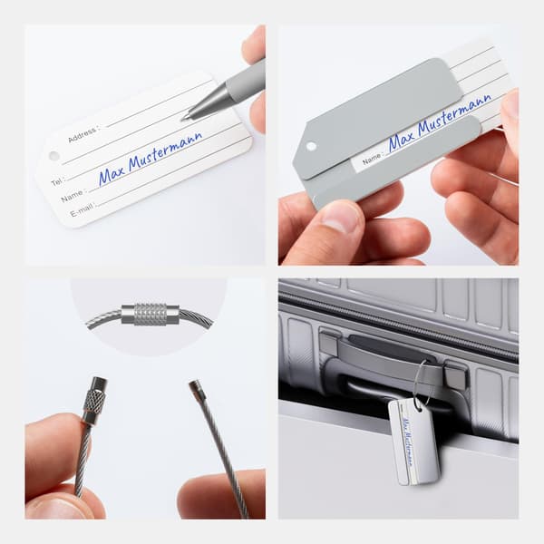 Premium bagagemærker - ekstra sikre mærker til bagage - inklusive navnemærke - sæt med 2 - sølv