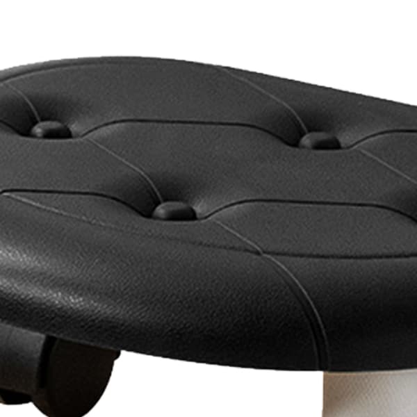 Round Low Rolling Stools Faux Leather Universal Wheels Small Rolling Stool Swivel Stool High Weight Capacity for Home Black