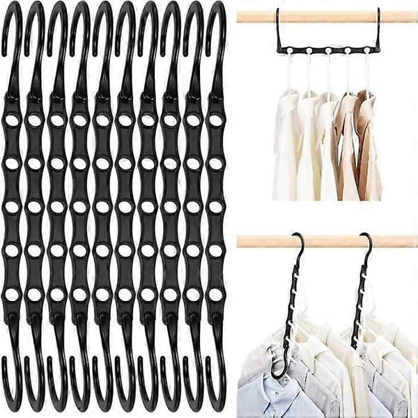 Black 10-pack Magic Hangers Wardrobe Hangers Organizer Clothes Storage Space Saving Closet Organizer