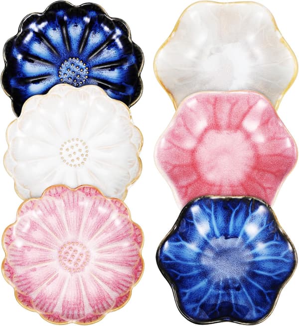Keramisk smyckeshållare bricka set 6 st, gradient blå vintage löv ringfat