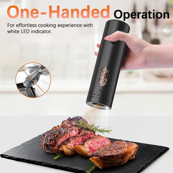 Electric Pepper Grinder, USB-C Rechargeable, Automatic Pepper Mill with 110ml Container [LED Light], External Adjustable Coarseness, One-Hand Operation