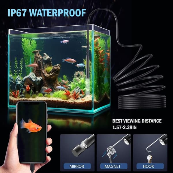 10m Inspection Camera – 8.0mm Probe, IP67 Waterproof – 6 Adjustable LED Lights – Compatible with Android and Windows