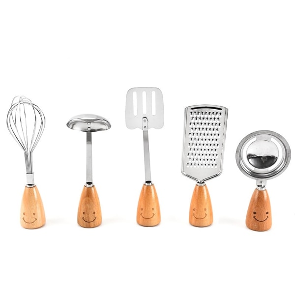 Chef 11 stykke køkken gadget sæt rustfrit stål | Med Soft Touch Håndtag i imiteret træ | 11 Stk Køkkengrej Sæt