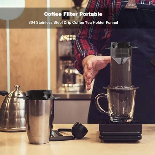 2-delt dryppkaffefilter, kaffemaskin i rustfritt stål og harpiks