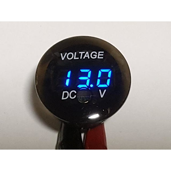 Voltmeter 3-33v rund DC Digital til bil båd campingvogn autocamper mc Blå blue