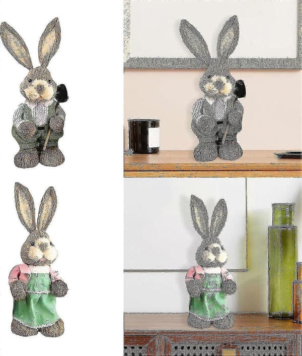 Easter Bunny Figurine Home Decor Animal Sculpture Rabbit Statue For Tabletop Farmhouse Kitchen Hallway Easter Day-B
