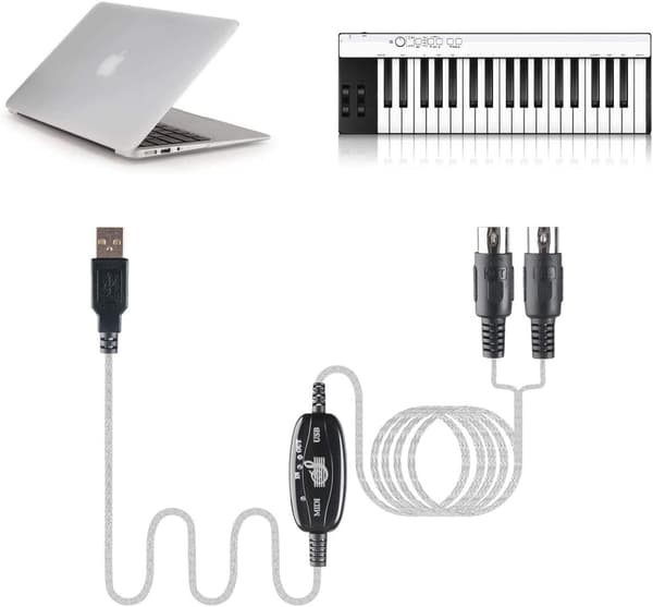 USB till MIDI-kabelomvandlare 2 i 1 PC till Synthesizer Musikstudio Tangentbordsgränssnitt Kabelkontakt Kontrolladapterkabel 16 kanaler Stöder dator