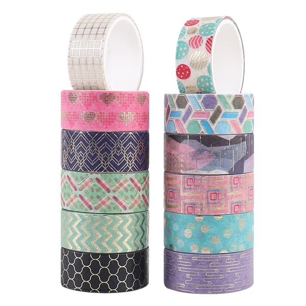 Washi-tejp set med 12 rullar, söt guldfolie, geometrisk serie