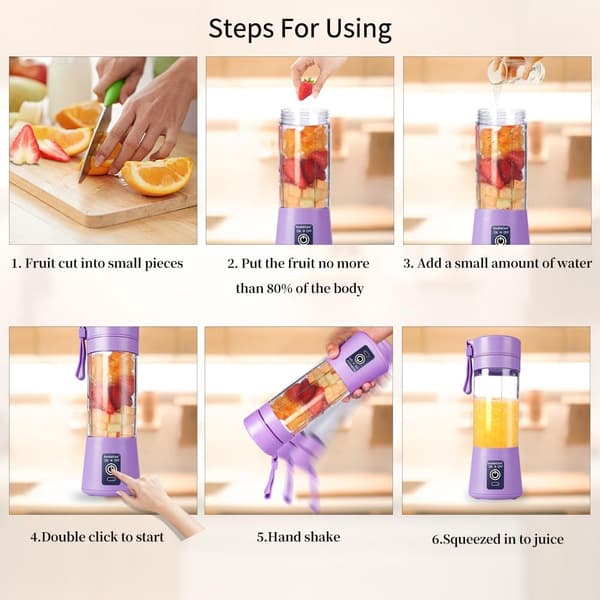 Bærbar Blenderkop - USB Elektrisk, 380ml Kapacitet, 6 Blade til Smoothies & Juicer (Lys lilla)