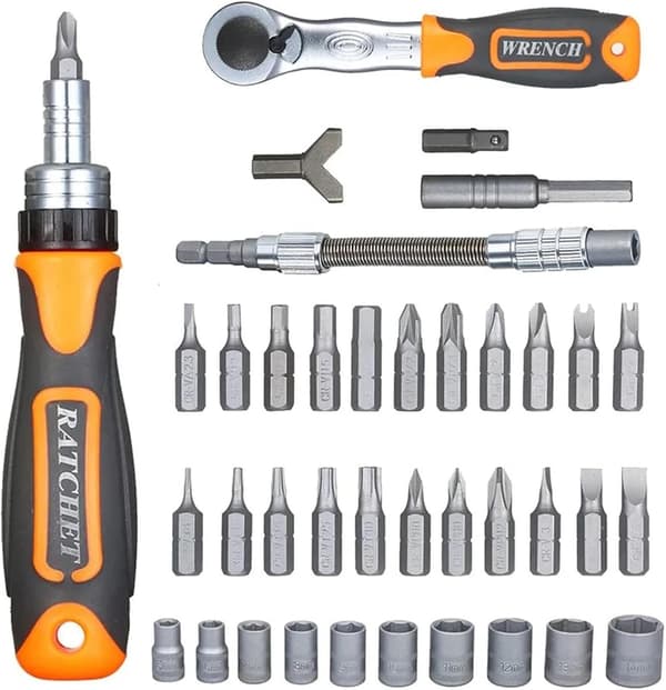 Professional Tools for Quick Motorcycle and Bicycle Maintenance: 38-Piece Easy-to-Use Ratchet Wrench with Multifunctional Screwdriver