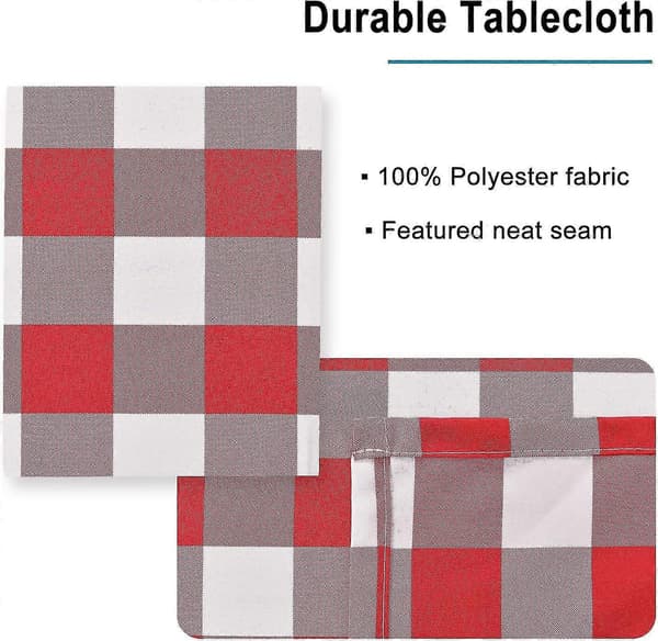 Gingham Rectangular Tablecloth - Stain Resistant, Waterproof and Wrinkle Free Washable Tablecloth for Dining Room, 137 x 274 cm, Red and White