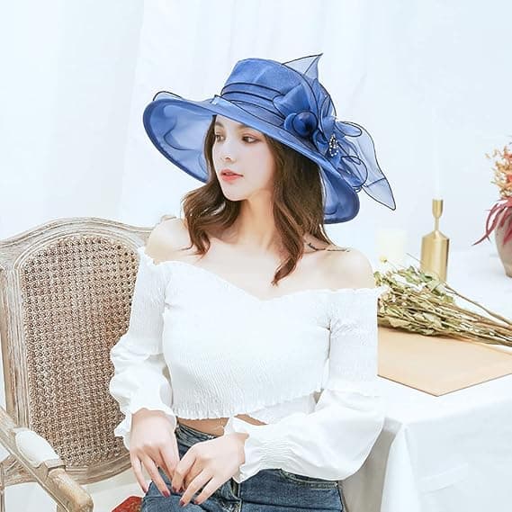 Blå - Dame Organza Chapel Hatt Parykk Bryllupshatt Solhatt