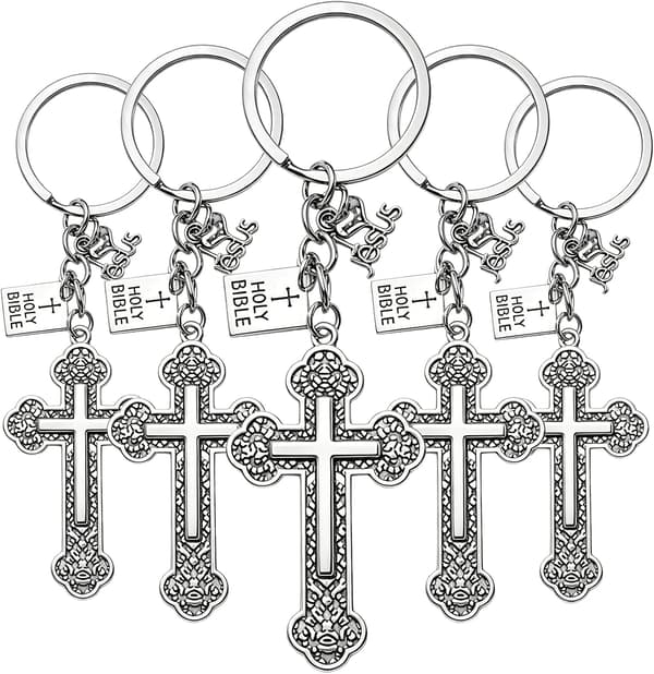 30-pack kristna korsnyckelringar i bulk, religiösa nyckelringar för kyrkan