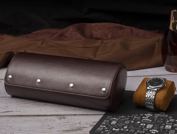 Läderklockbox, Klockrulle Resefodral 3 Klockförvaring Klockfodral Visningsförvaring Organizer och Visningsställ H H