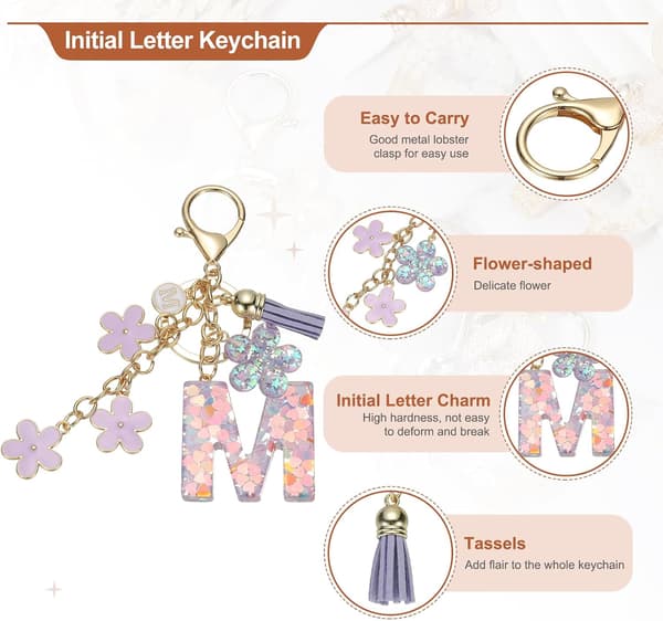 Nyckelring med initialbokstav lila color_name Purple