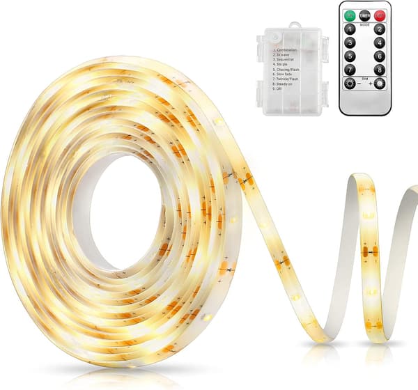 LED Strip, 3M 180 LED Battery Powered LED Strips with Remote Control, 8 Modes, Self-Adhesive, Waterproof for Home, Office, etc.