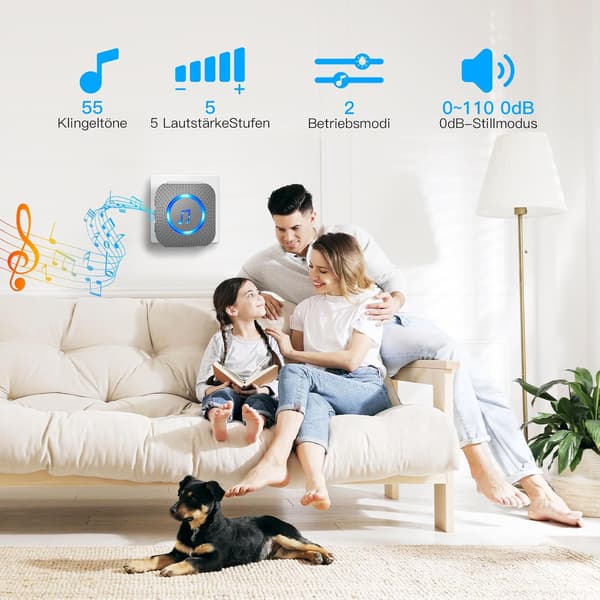 Wireless Doorbell Outdoor Waterproof 300M Two Button Transmitters with One Plug-in Receiver, Blue LED Indicator