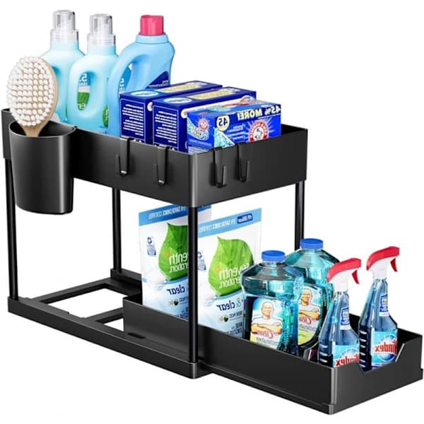 2-Tier Under Sink Shelf, Multifunctional Shelf, Spice Rack, Under Cabinet Organizer, Black
