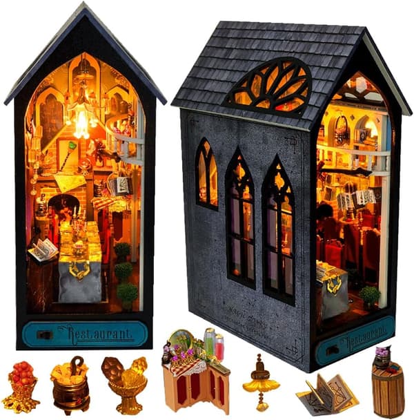 Bogkrogssæt, DIY Magic World 3D Træpuslespil med LED-lys 3D Træ Miniature Dukkehus, Kreativitetsgave