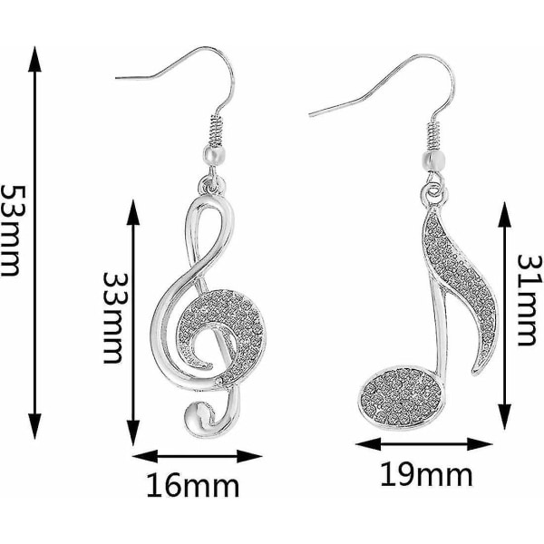 1 par hängande örhängen i form av en musiknot för tjejer - antiallergiska - med kristall