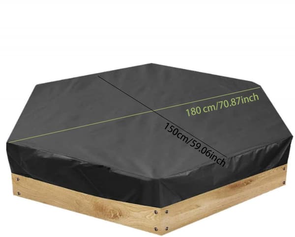 180*150*20 cm Sandpit Cover - Hexagonal, with Drawstring, Waterproof Oxford - for Sandpit, Canopy - Black
