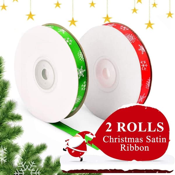 2 ruller julegavebånd, 10 mm, 22 m/25 yards