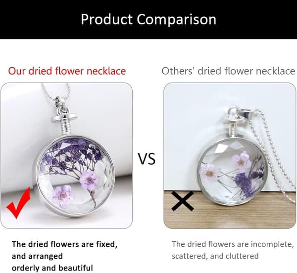 Tørret presset blomsterhalskæde, lilla lavendel glashalskæde håndlavet rundt vedhæng til kvinder