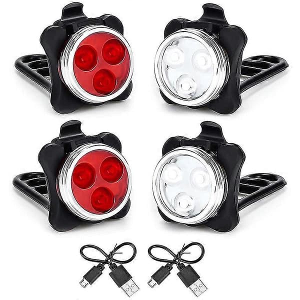 {hw} USB Rechargeable Bicycle Light Set Front Light (White Light) & Tail Light (LED Red Light) for Road Bike