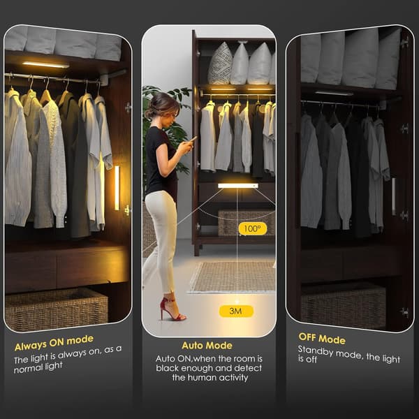 Wardrobe Lamp, Rechargeable LED Interior Light for Wardrobe, Wireless, Dimmable LED Lamp with Motion Sensor. (20.5 CM - 2 Pieces, 3000K)