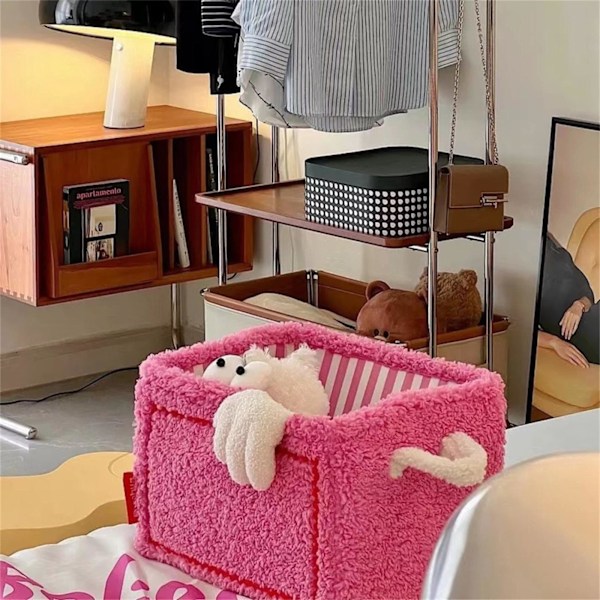 Söt kubförvaringslåda Liten leksakssnacksorganisatör Fällbar förvaringslåda Lämplig för barn Pojkar Flickor Barnkammare Lekrum (Rosa)