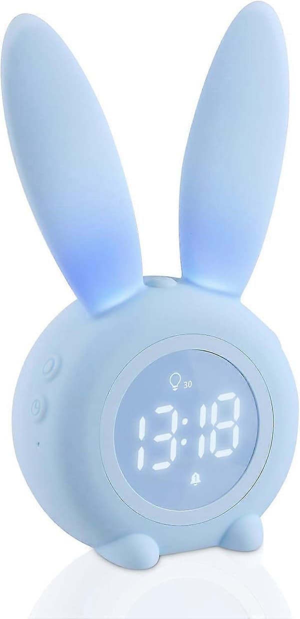 Illuminated Alarm Clock for Kids, Cute Rabbit Alarm Clock, Bedside Lamp Snooze Function, Night Light, Party Gift for Kids, Boy - Blue db