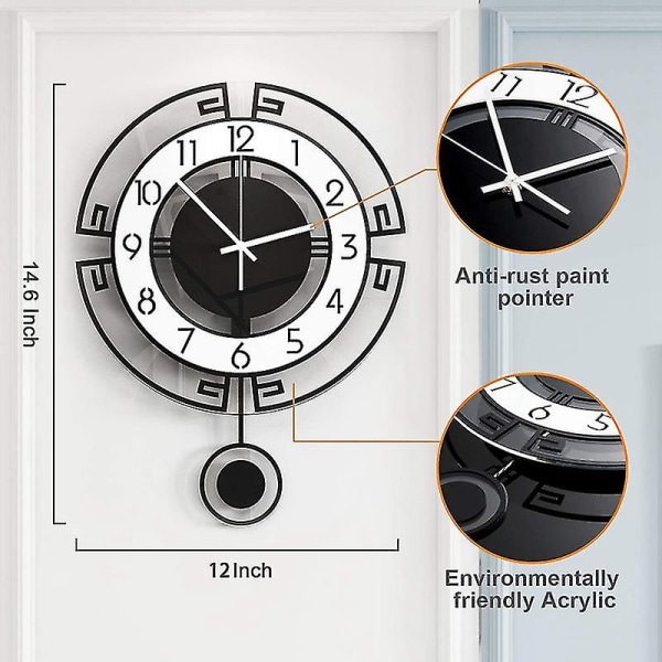 Wall Clock Compatible With Living Room Decor, With Pendulum Compatible With Kitchen Office