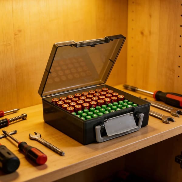 Batteriopbevaringsboks til 72 AA- og AAA-batterier, grå
