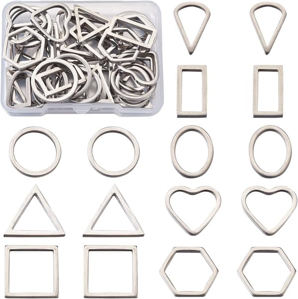 40 stk. 304 rustfrit stål forbindende blandet form hjerte dråbeformede bezel charms forbindere fund hule vedhæng linker til smykkefund Stainless Steel -Mixed shape