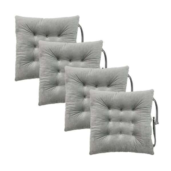 4-pack stolsdynor med band för matstolar, kontorsstolar, överdrag 100% polyester, maskintvättbar, ljusgrå