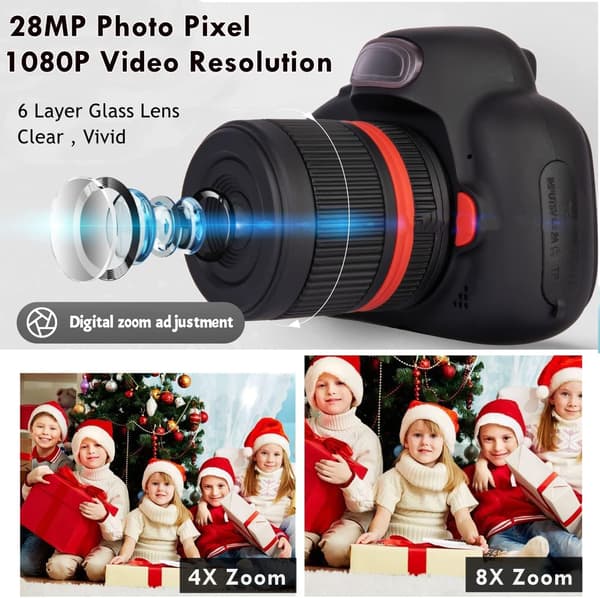 Barnekamera, julegave til 3-10 år gamle gutter og jenter, 2,4 \" Mini DSLR, digitalkamera for barn med blits