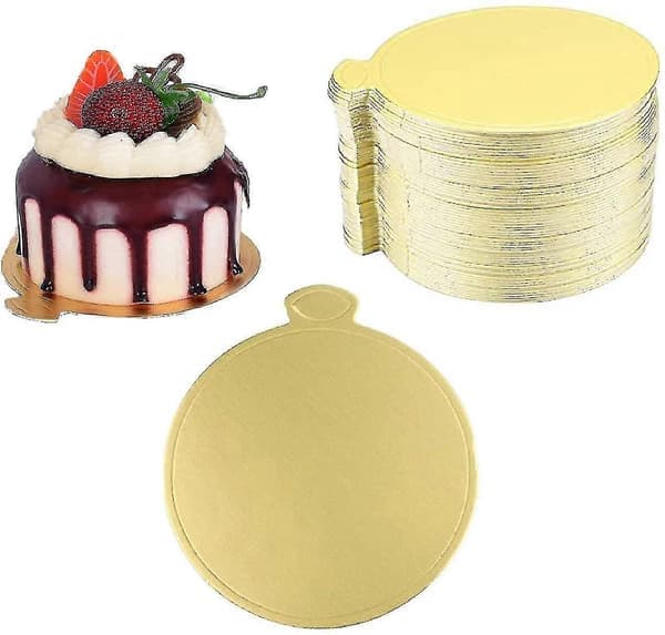 100 stk kakebrett, runde moussekakebrett, runde pappkakebrett for moussekaker, gullpapir cupcake kakebunn minidessert