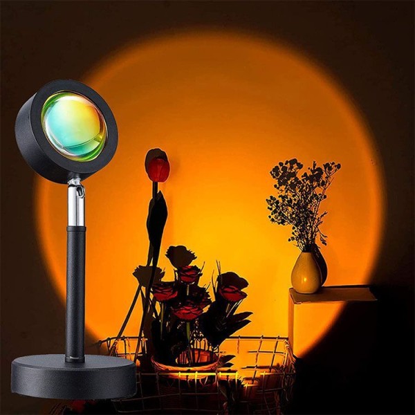 Auringonlaskun projektiolamppu, pyörivä sateenkaariprojektiolamppu led-valo, auringonlaskun yövaloprojektori juhlamakuuhuoneen sisustukseen (auringonlaskun punainen)