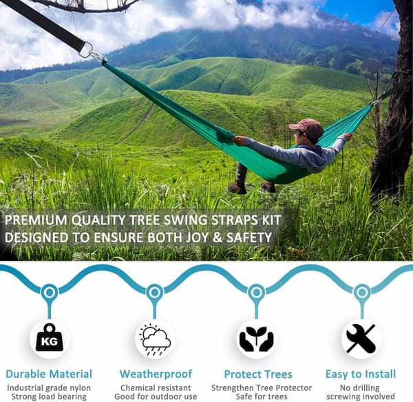 8FT Tree Swing Straps Suspension Kit, Extra Long Tree Swing Straps. Supports 2500 kg. Includes Carabiners and Tree Protectors. Safer for All 8FT