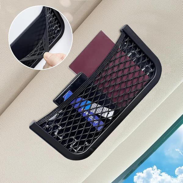 Car Storage Net, Universal Multifunctional Self-Adhesive Mesh Storage Bag, Back Seat Storage Net, with 8 Screws and 4 Elastic Bands