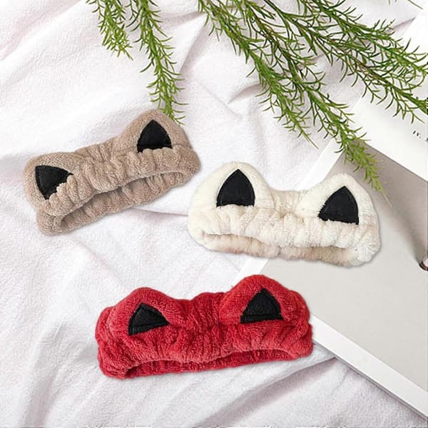 3 søde katte-spa-pandebånd til ansigtsvask, makeup og hudpleje, dyrepandebånd trendy bløde koralfleece-håraccessories til ansigtsvask