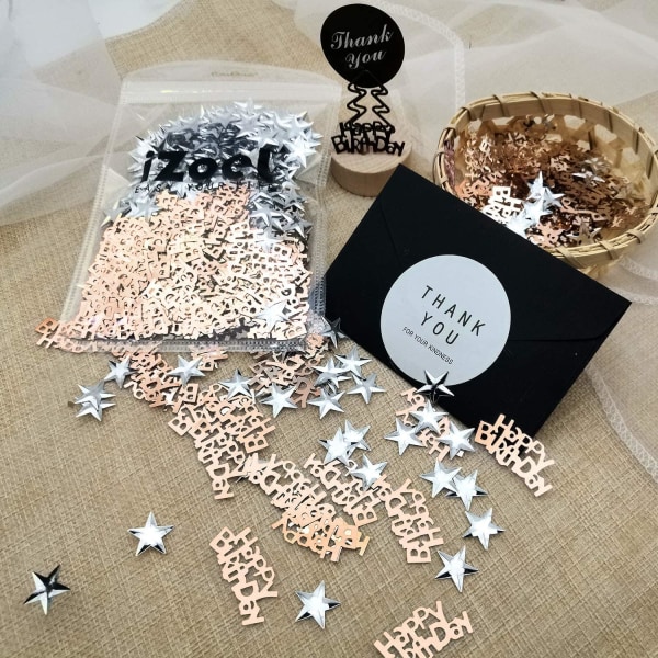 Happy Birthday Rose Gold Confetti + Silver Star Rose Gold Birthday Confetti Table Decoration