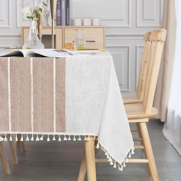 Rektangulær duk - FOCLATUNER - Dusk - Beige 140x240 cm - Bomull/lin - Vaskbar flekkbestandig