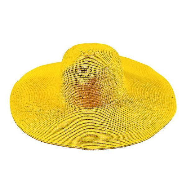 Breddebremmet solhatt i strå for kvinner og menn, sammenleggbar floppy-hatt, sommer UV-beskyttelse strandlue, gul farge Color Yellow