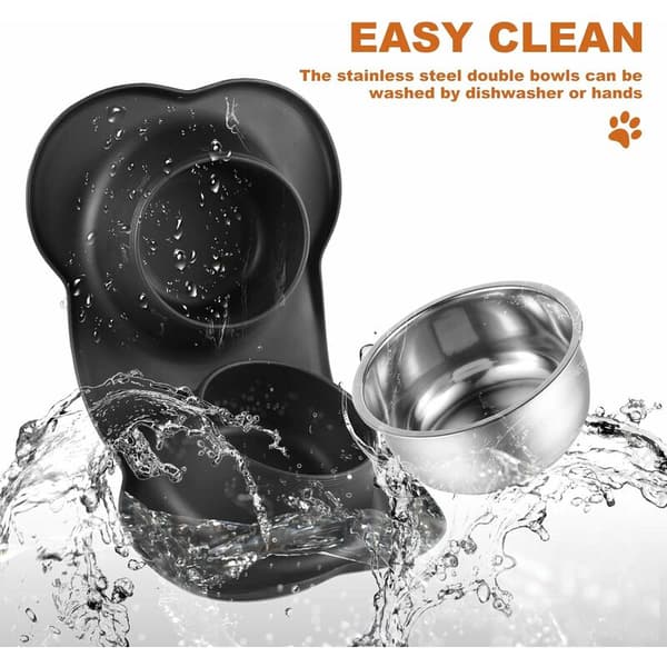 Cat and Dog Bowl, Double-Layer Stainless Steel Bowl, Non-Slip Base, Leak-Proof Silicone Mat, Large?