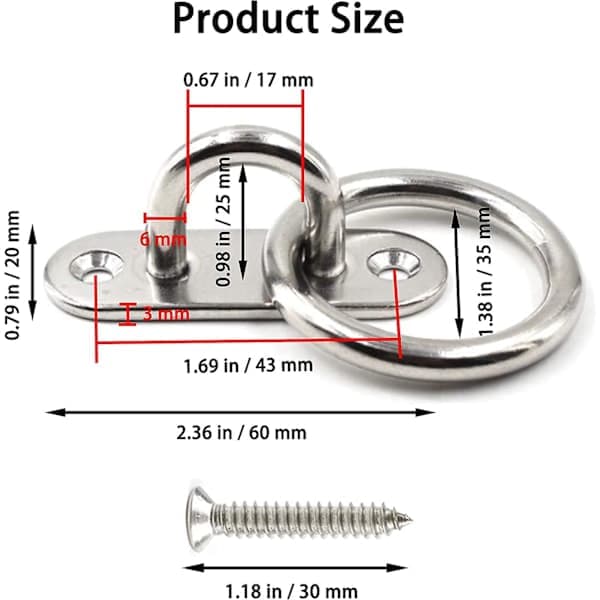 Stainless Steel Ceiling Mount - Heavy Duty M6 Wall Hook with Screws for Hammock, Punching Bag, Yoga, Stand