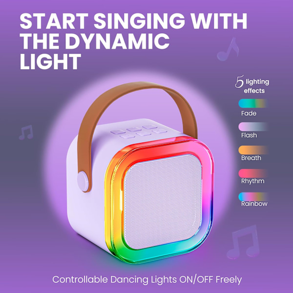 Karaokemaskin for barn og voksne, bærbar Bluetooth Mini Karaoke Mikrofon Sanghøyttaler med 2 mikrofoner og lys, leker Purple