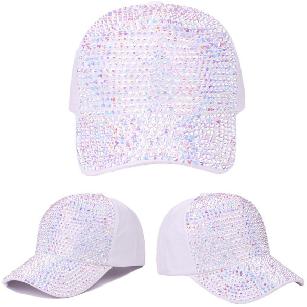 Dame Studded Rhinestone Krystaller Justerbar Baseball Cap Plain Sparkle Bling Denim Solhat Perfekt til alle udendørsaktiviteter